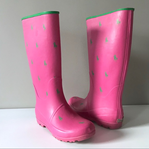 Polo Ralph Lauren Shoes - pink rain boot wellie Polo repeat pony Brin green